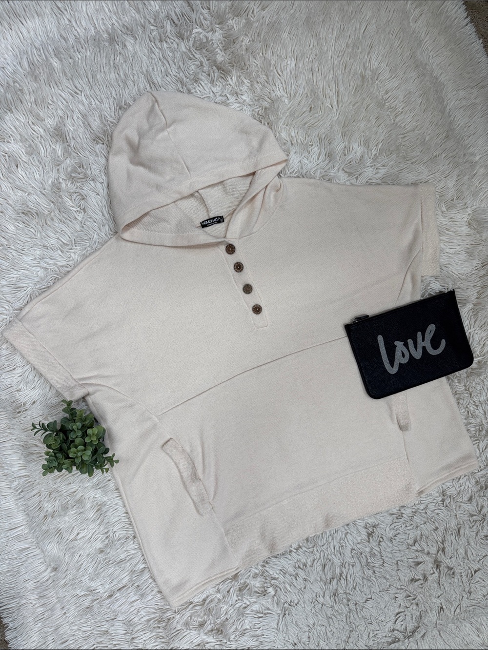 HEIMISH USA Terry Quarter Button SS Hoodie 💗 Cream